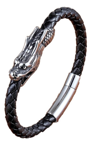 Pulsera Cuero Dragon Broche Hombre Moda Masculina 2021