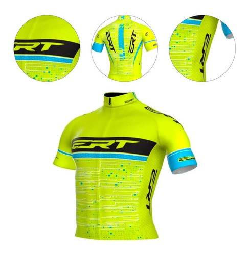 Camisa Ert New Elite Cycling Team Azul E Amarela Fluor Bike
