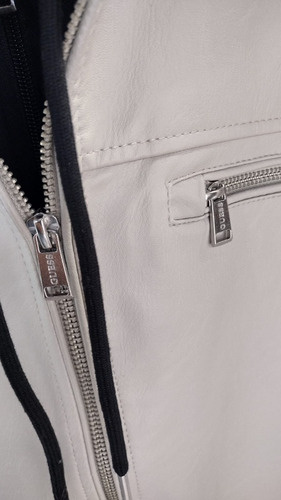 Chamarra Guess Biker Hombre Original Casual Blanco Vintage