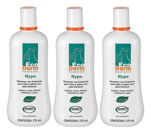 Combo 3un Shampoo Ecovet Ecoderm Hypo 275ml
