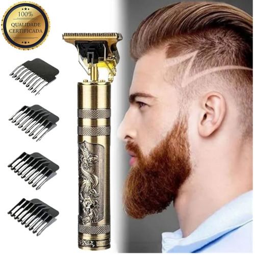 Imagem 6 de 10 de Maquina De Barba E Cabelo Dourada Metal Dragão Recarregável