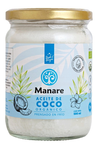 Aceite De Coco Manare 100% Orgánico 500ml. Agronewen