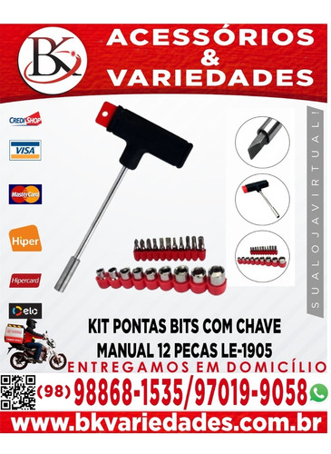 Kit Pontas Bits Com Chave Manual 12 Peças Le-1905 