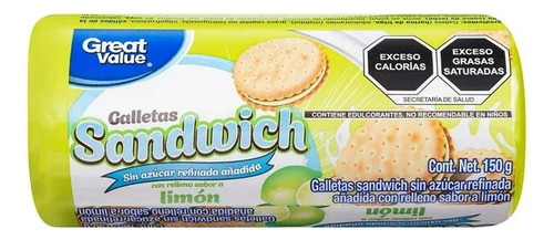 5 Pza Galletas Great Value Limón Sin Azúcar Añadida 150 G