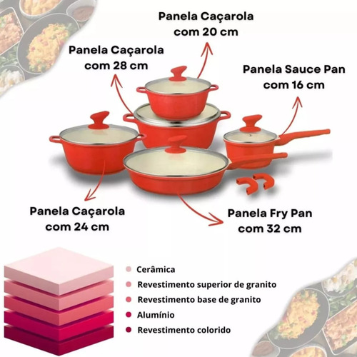 Conjunto Panelas Cookware Cerâmica Indução 12 Peças Granito
