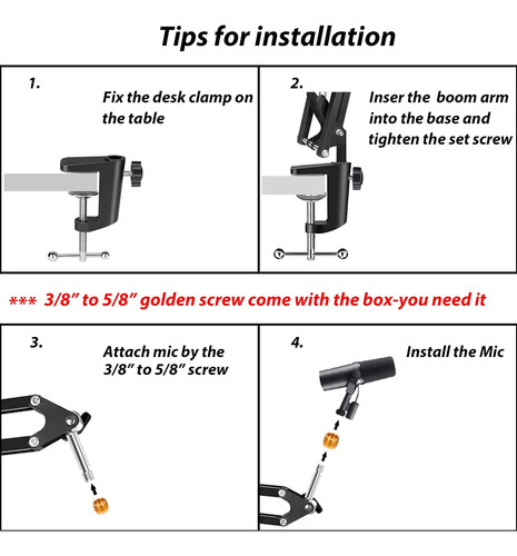 Para Brazo De Brazo Shure Sm7b Mv88+ Y Mv7, Soporte De Escri