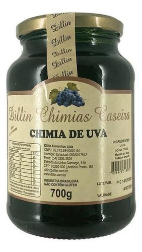 02 Geléias Artesanal Dillin Uva 700g Cada Uva- Serra Gaúcha