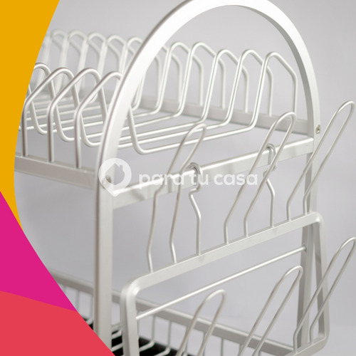 Imagen 3 de 10 de Secaplatos Escurridor Platos Y Cubiertos Aluminio 2 Niveles