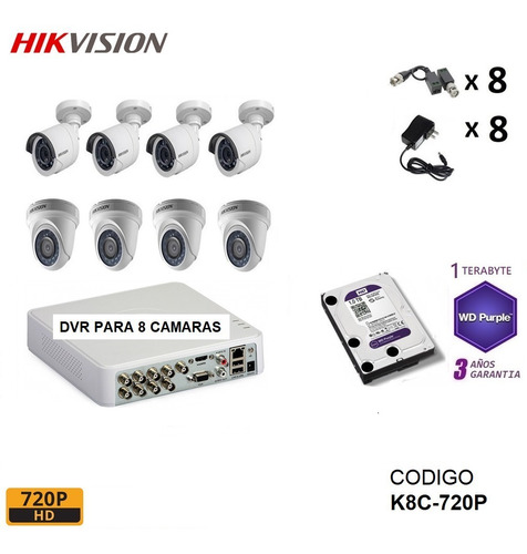 Imagen 7 de 8 de Kit 4 6 8 10 Camaras Seguridad Vigilancia 720p Hikvision