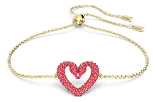 Pulsera De Corazón Con Cristales Rojos, Bañada En Oro
