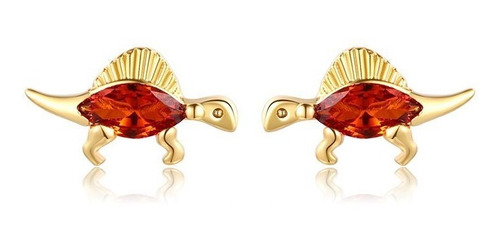 Mini Aros Dinosaurio Espinosaurio Naranjo Baño De Oro 18k