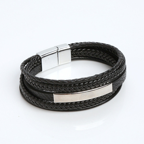 Pulsera Hombre - Cuero 3 Trenzas  - Detalle Metálico