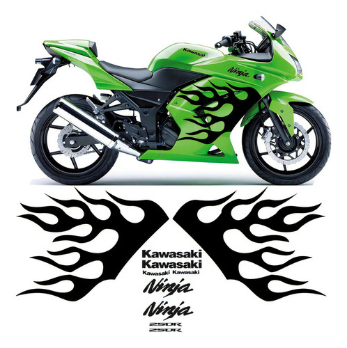 Adesivo Kawasaki Ninja 250r Tatoo 250t4 Cor Preto Brilho