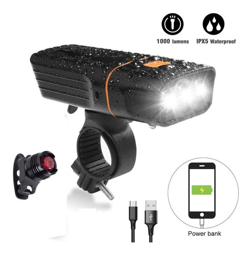 Lámpara Led T6 Recargable 1000 Lm Impermeable Para Bicicleta