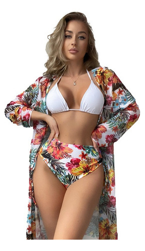 2023 Mujer Verano Kimono Beach Cover-up Set + Bikini