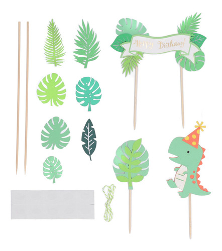 Juego De 4 Adornos Para Tartas De Dinosaurio, Diseño De Hoja