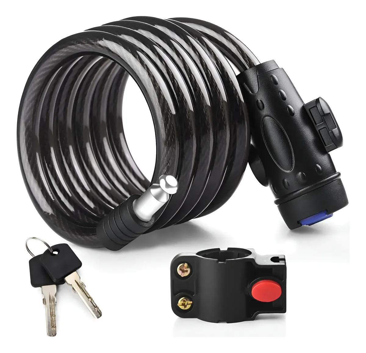 Candado Cable Cadena Seguridad Para Bici O Moto 1.1m Y Llave Negro-cand. Cable Acero Llave Bici