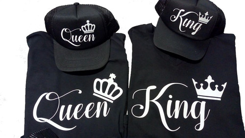 Camisetas Pareja Queen & King  Pack 2 Gorras 2 Camisetas