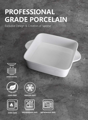 Plato Para Hornear Sweese Cuadrado De Porcelana, 20 X 20 Cm,