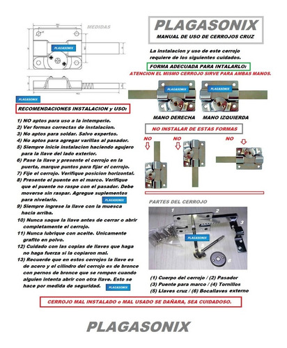 Imagen 5 de 9 de Cerrojo Pasador Llave Cruz Reforzado Premium Cerradura