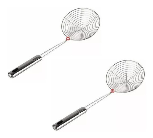 Set X2 Coladores Espumadera Frituras Cocina 14 Cm Acero