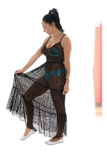 Imagen 4 de 4 de Vestido Negro Con Estrellas Largo 463