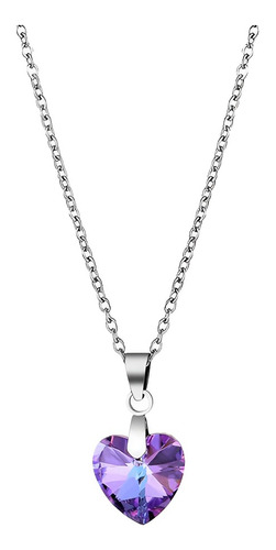 Collar Mujer Corazón Lavanda Cristal En Plata 950