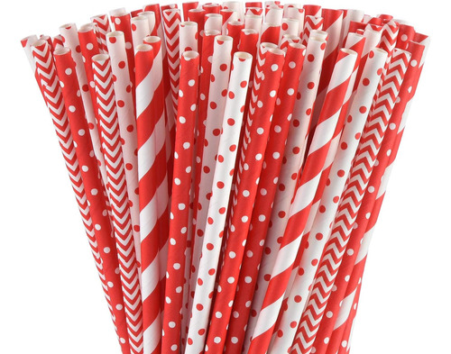 Pajitas De Papel Rojo Biodegradables Alink A Granel - 10...