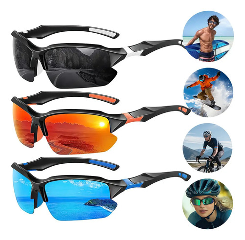 3pzs Gafas De Sol Deportivas Para Hombre Mujer Para Ciclismo,moto,senderismo,correr,deportes,pesca,conducir,béisbol, Esquí,etc.gafas moda De Protección Sol Uv400 MHUITW