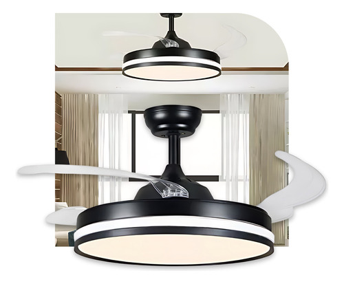 Ventilador Teto Com Led Retrátil Silencioso Controle Bivolt Estrutura Preto Pás Transparente Diâmetro 1.067 M Frequência 50/60hz Material Das Pás Acrílico Quantidade De Pás 4 127/220v