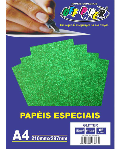 Cópia - Papeis Especiais - Papel A4 Glitter Verde 180g