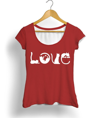 Camiseta Full Feminina Baby Look Love Cat Gato Camisa Amor 