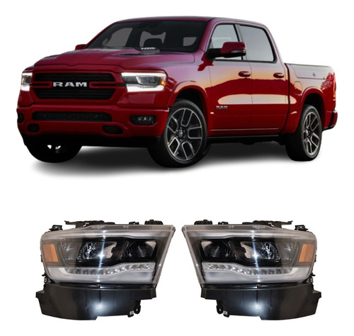 Juego Par Faro Dodge Ram 2019 2020 2021 2022 Led Fondo Negro