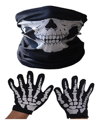 Halloween Calavera Terror Barbilla Y Guantes Fantasma Disfra