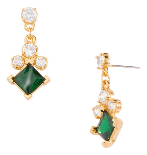 Aretes Cristal Verde Esmeralda Corona Elegante Diamante Nice