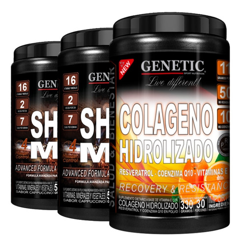 2 Batidos Dieta Shake Mix + Colageno Resveratrol Q10 Genetic