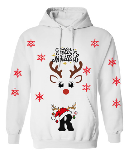 Sudadera Navideña Renos Y Copos De Nieve Personalizada