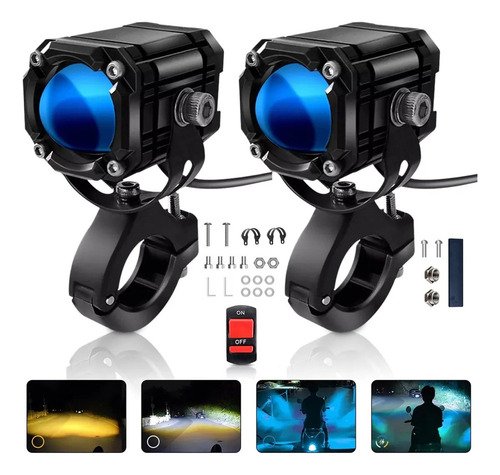N 2 Faros Luces Led Auxiliares 4 Modos Lupa Moto+interruptor