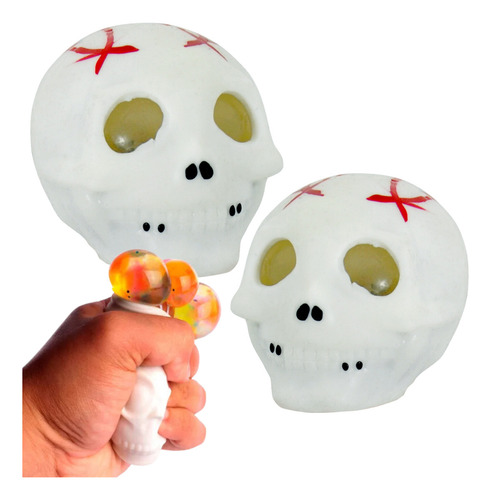 Kit 2 Bolas De Apertar Squish Caveira Flofy Fofo Antistres Cor Sortidos