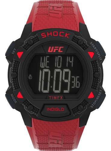 Reloj Timex Ufc Core Shock 45mm 100m Resin Strap Red Malla Rojo Bisel Negro Fondo Negro