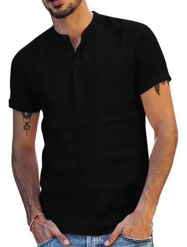 Camisa De Manga Corta Elástica De Lino For Hombre