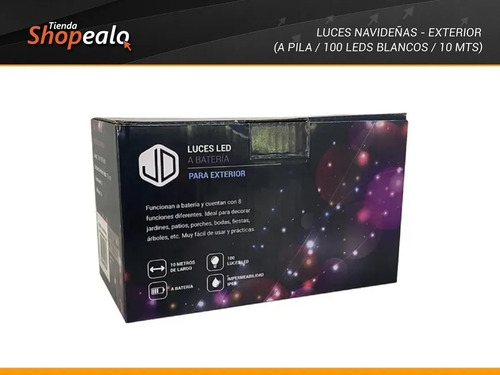 Imagen 6 de 9 de Luces Exterior A Pila 100 Led 10m Waterproof Bco Calido Cta*