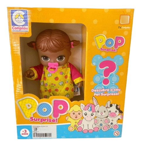 Boneca Pop Surprise Negra Com Pet Surpresa Cotiplas 2296.