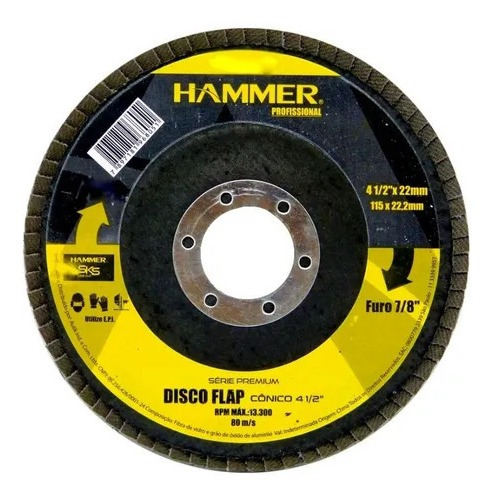 Disco Flap Hammer 4. 1/2 110mm Grão 40 Furo 22mm