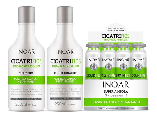 Imagem 1 de 6 de Inoar Cicatrifios Shampoo + Cond 250ml + 12 Ampola