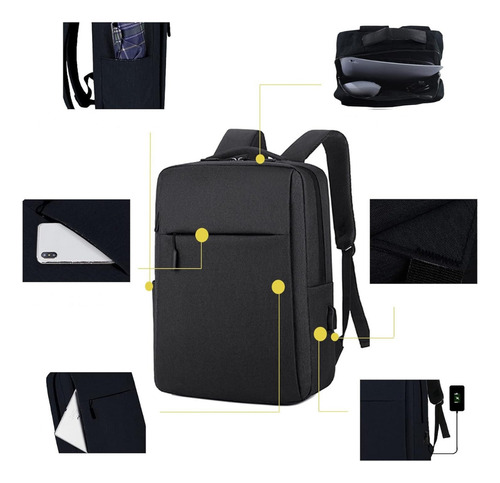 Mochila Para Notebook Urbana Con Puerto Ubs Oficina Trabajo Gris Liso