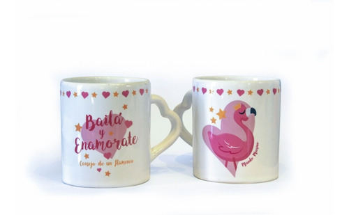 Imagen 1 de 1 de Taza Asa Corazón Flamenco Promo *2 Unidades Mundo Marino
