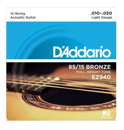 Ez940 Daddario Encordoamento Violão 12 Cordas Aço 010 050