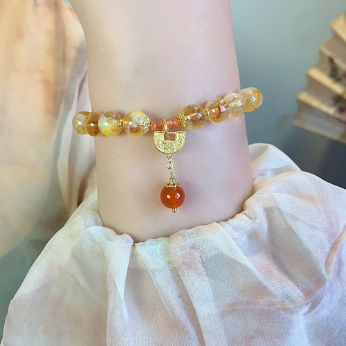 Pulsera De Citrino Natural Para Mujer, Estilo Nacional, Ruyi