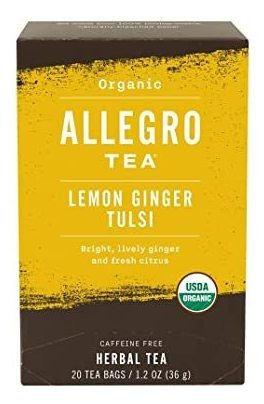 Allegro Té, Limón Orgánico Jengibre Tulsi Bolsitas De Té, 20